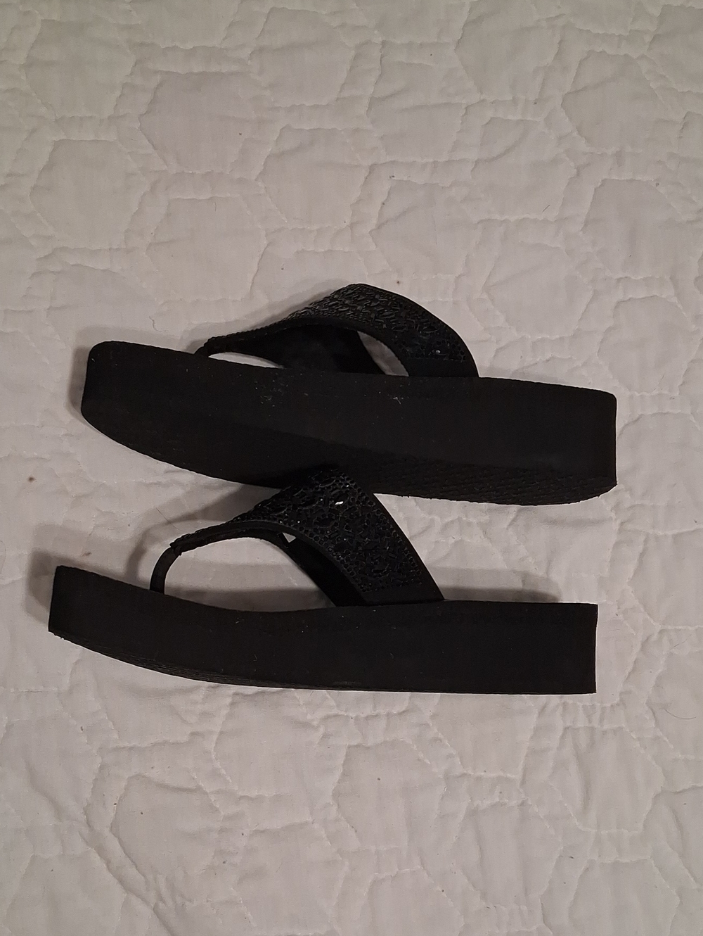 Skechers Cali Black Yoga Foam Flip Flops Beaded Sandals - Picture 9 of 10